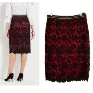 Talbots by RSVP Black lace on red pencil skirt w/ribbon elastic waist